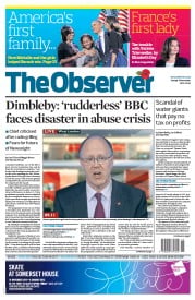 The Observer Newspaper Front Page (UK) for 11 November 2012