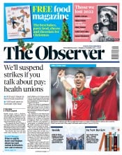 The Observer front page for 11 December 2022