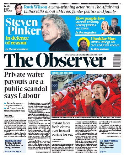 The Observer Newspaper Front Page (UK) for 11 February 2018