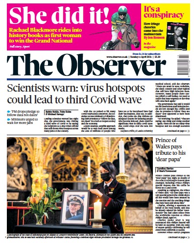 The Observer Newspaper Front Page (UK) for 11 April 2021