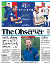 The Observer (UK) Newspaper Front Page for 11 July 2021