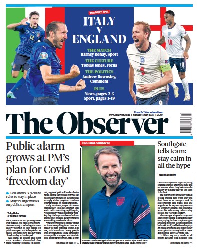 The Observer Newspaper Front Page (UK) for 11 July 2021
