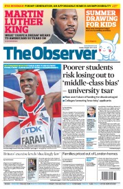 The Observer (UK) Newspaper Front Page for 11 August 2013