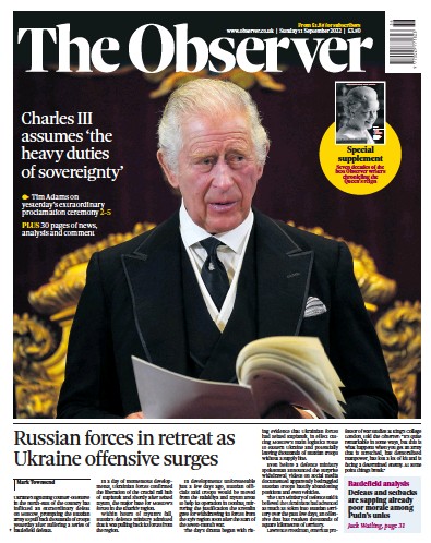 The Observer Newspaper Front Page (UK) for 11 September 2022