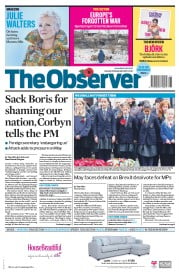 The Observer (UK) Newspaper Front Page for 12 November 2017