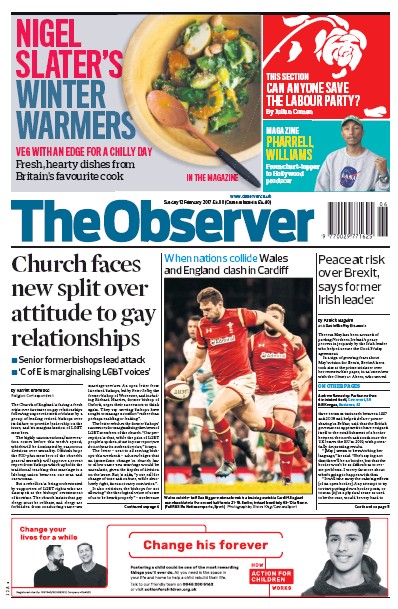 The Observer Newspaper Front Page (UK) for 12 February 2017