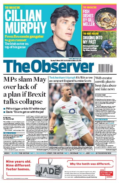 The Observer Newspaper Front Page (UK) for 12 March 2017