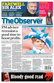 The Observer Newspaper Front Page (UK) for 12 May 2013