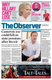 The Observer (UK) Newspaper Front Page for 12 June 2016