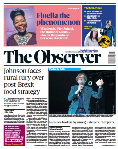 The Observer Newspaper Front Page (UK) for 12 June 2022
