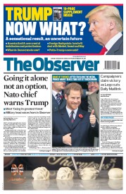 The Observer (UK) Newspaper Front Page for 13 November 2016