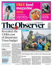 The Observer front page for 13 November 2022