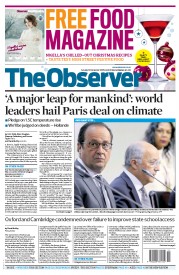 The Observer (UK) Newspaper Front Page for 13 December 2015