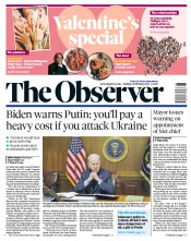 The Observer (UK) Newspaper Front Page for 13 February 2022