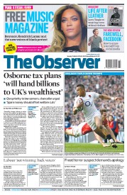 The Observer (UK) Newspaper Front Page for 13 March 2016