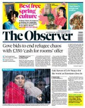The Observer front page for 13 March 2022