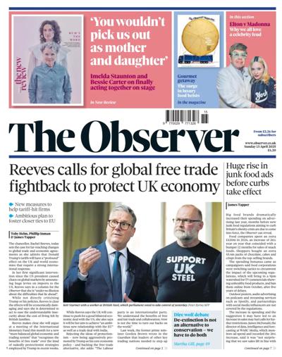 The Observer Newspaper Front Page (UK) for 13 April 2025