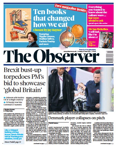 The Observer Newspaper Front Page (UK) for 13 June 2021