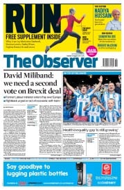 The Observer (UK) Newspaper Front Page for 13 August 2017