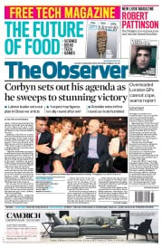 The Observer (UK) Newspaper Front Page for 13 September 2015