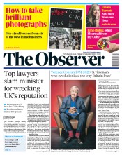 The Observer (UK) Newspaper Front Page for 13 September 2020