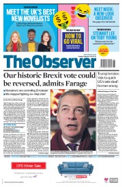 The Observer (UK) Newspaper Front Page for 14 January 2018