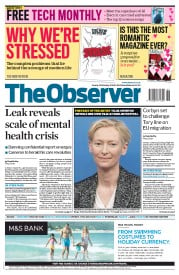 The Observer (UK) Newspaper Front Page for 14 February 2016