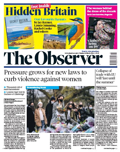 The Observer Newspaper Front Page (UK) for 14 March 2021
