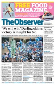 The Observer Newspaper Front Page (UK) for 14 September 2014