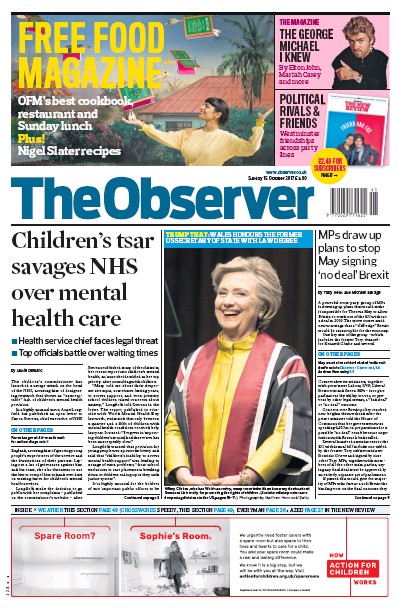 The Observer Newspaper Front Page (UK) for 15 October 2017