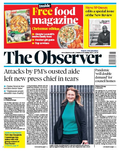 The Observer Newspaper Front Page (UK) for 15 November 2020