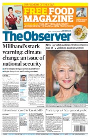 The Observer (UK) Newspaper Front Page for 16 February 2014