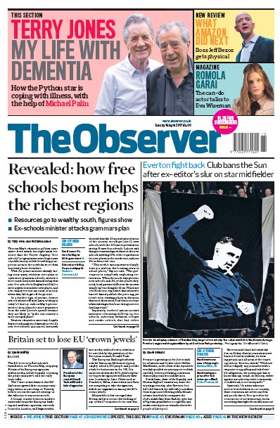 The Observer Newspaper Front Page (UK) for 16 April 2017