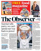 The Observer front page for 16 July 2023
