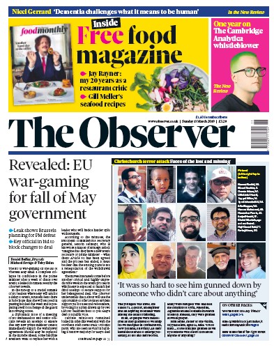 The Observer Newspaper Front Page (UK) for 17 March 2019