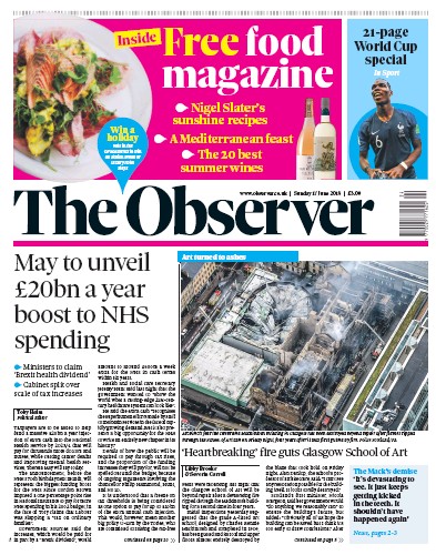 The Observer Newspaper Front Page (UK) for 17 June 2018