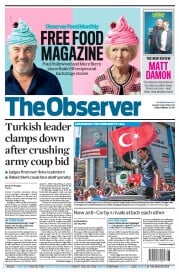 The Observer (UK) Newspaper Front Page for 17 July 2016