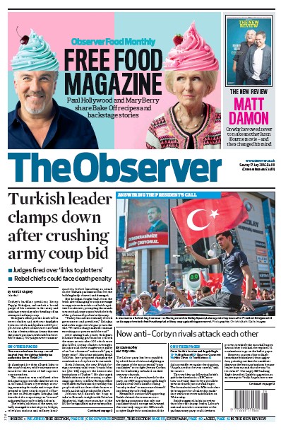 The Observer Newspaper Front Page (UK) for 17 July 2016