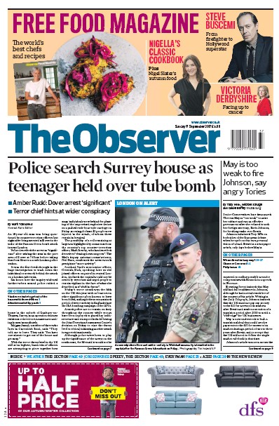The Observer Newspaper Front Page (UK) for 17 September 2017
