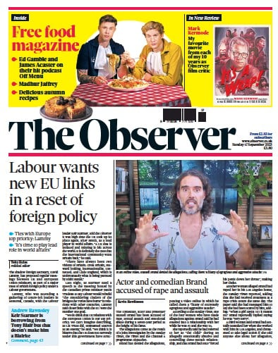 The Observer Newspaper Front Page (UK) for 17 September 2023