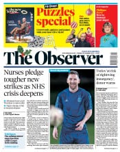 The Observer front page for 18 December 2022
