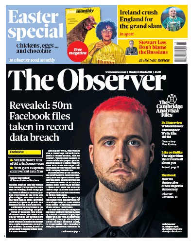 The Observer Newspaper Front Page (UK) for 18 March 2018