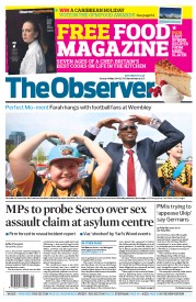 The Observer Newspaper Front Page (UK) for 18 May 2014