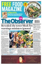 The Observer (UK) Newspaper Front Page for 18 June 2017