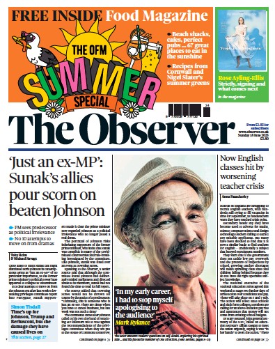 The Observer Newspaper Front Page (UK) for 18 June 2023