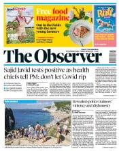 The Observer (UK) Newspaper Front Page for 18 July 2021
