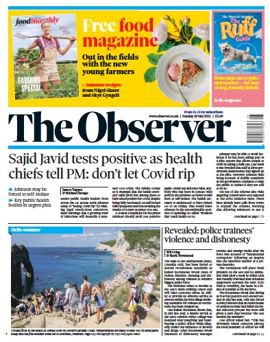 The Observer Newspaper Front Page (UK) for 18 July 2021