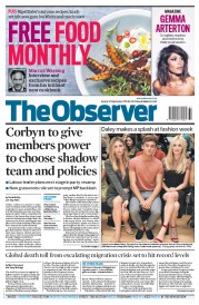 The Observer (UK) Newspaper Front Page for 18 September 2016