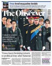 The Observer front page for 18 September 2022