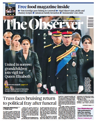The Observer Newspaper Front Page (UK) for 18 September 2022